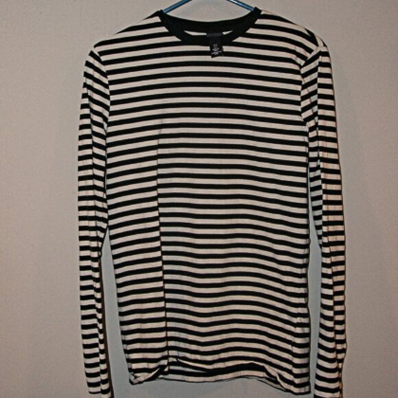 H&M Long Sleeve Stripped T Shirt Men Small Navy Blue and White - Picture 1 of 5